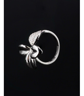Elegant Flower Bow Pavé CZ Sterling Silver Ring 925