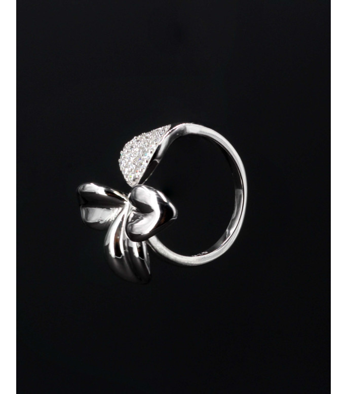 Elegant Flower Bow Pavé CZ Sterling Silver Ring 925