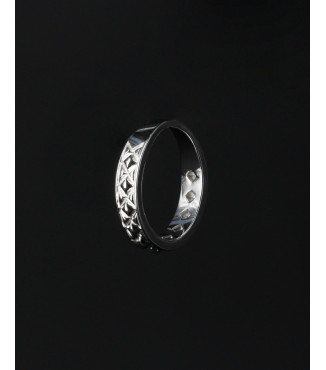 Geometric Criss-Cross Pattern Sterling Silver Ring 925