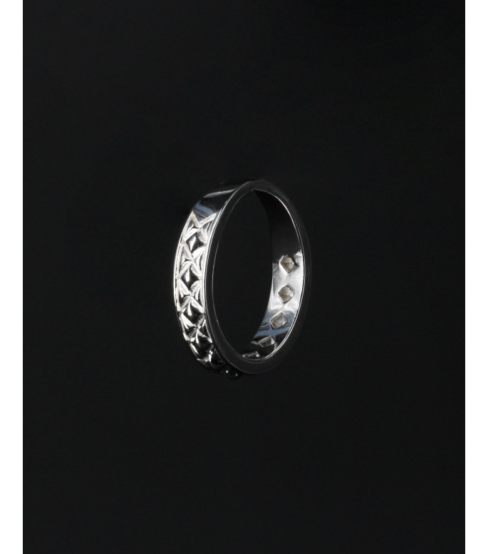 Geometric Criss-Cross Pattern Sterling Silver Ring 925