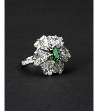 Luxury Large Emerald Green CZ Cluster Flower Ring 925