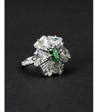 Luxury Large Emerald Green CZ Cluster Flower Ring 925