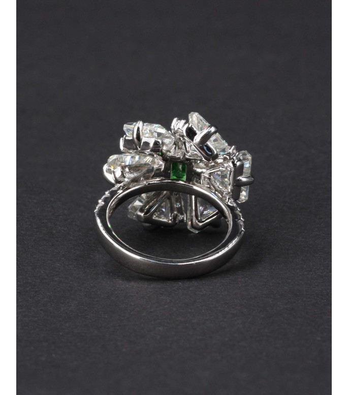 Luxury Large Emerald Green CZ Cluster Flower Ring 925