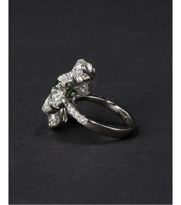 Luxury Large Emerald Green CZ Cluster Flower Ring 925