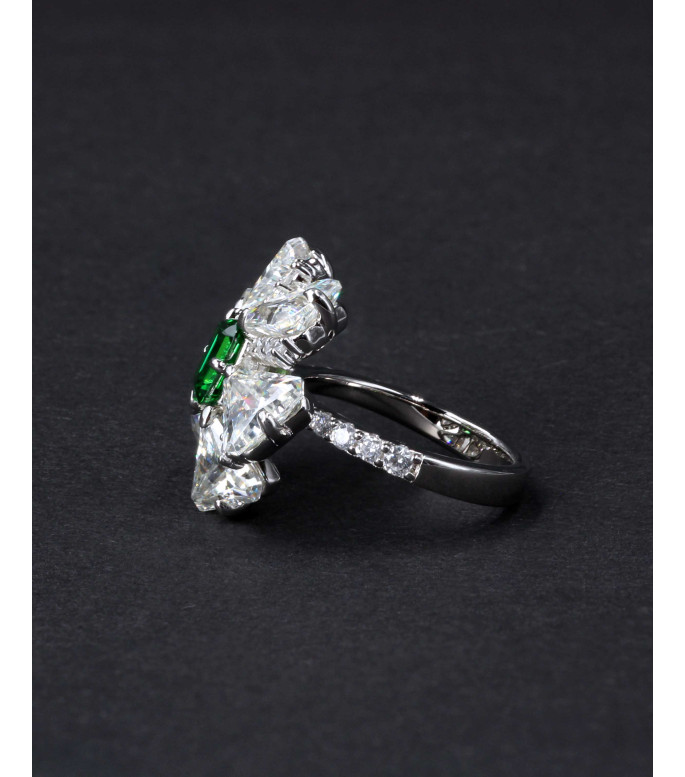 Luxury Large Emerald Green CZ Cluster Flower Ring 925