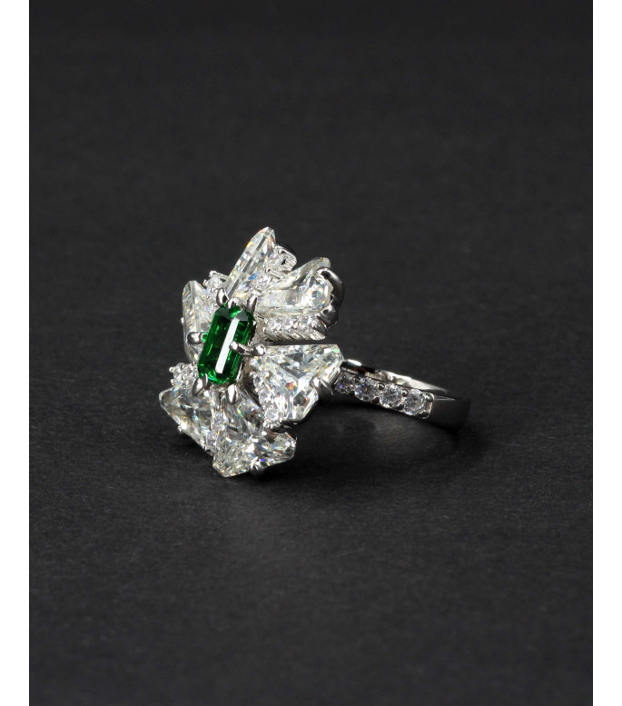 Luxury Large Emerald Green CZ Cluster Flower Ring 925