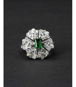Luxury Large Emerald Green CZ Cluster Flower Ring 925