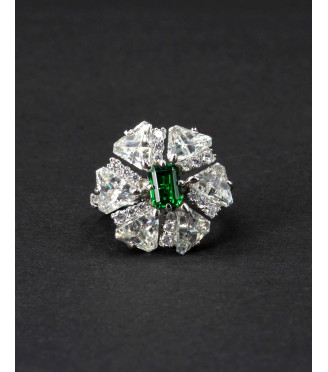 Luxury Large Emerald Green CZ Cluster Flower Ring 925