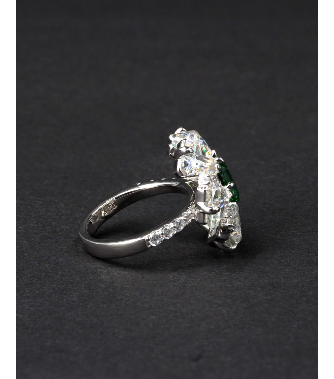 Luxury Large Emerald Green CZ Cluster Flower Ring 925