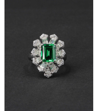 Luxury Emerald Green Baguette CZ Cluster Statement Ring 925