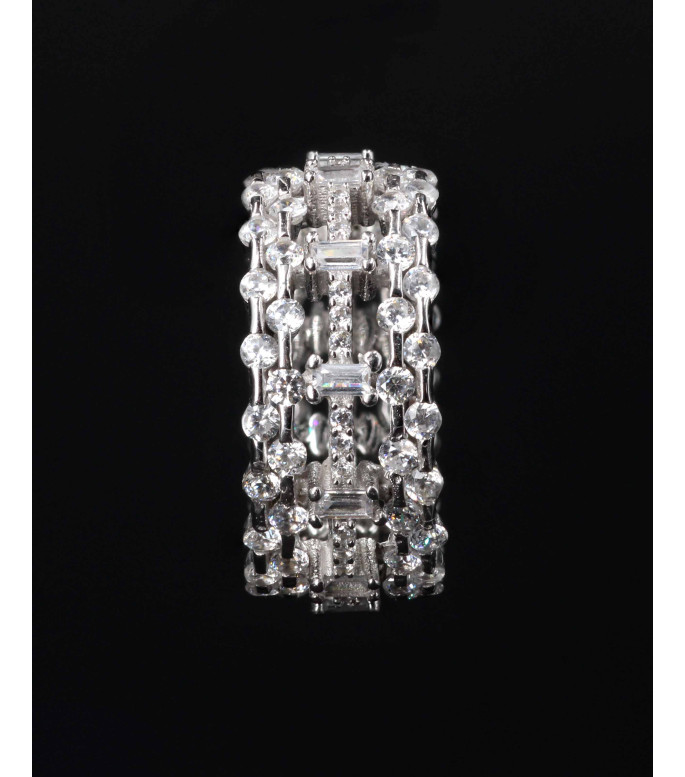 Luxury Wide Eternity Baguette & Round CZ Band Ring 925 Luxury Wide Eternity Baguette & Round CZ Band Ring 925