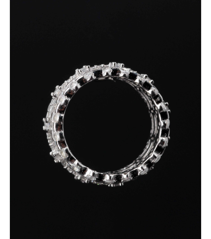 Luxury Wide Eternity Baguette & Round CZ Band Ring 925 Luxury Wide Eternity Baguette & Round CZ Band Ring 925