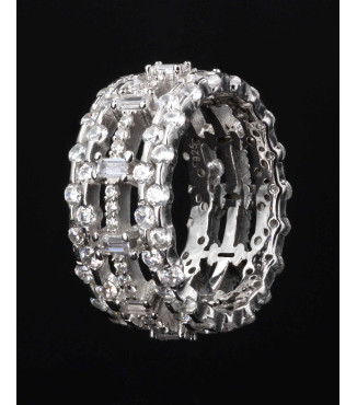 Luxury Wide Eternity Baguette & Round CZ Band Ring 925