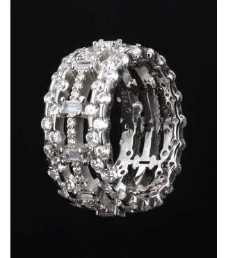 Luxury Wide Eternity Baguette & Round CZ Band Ring 925