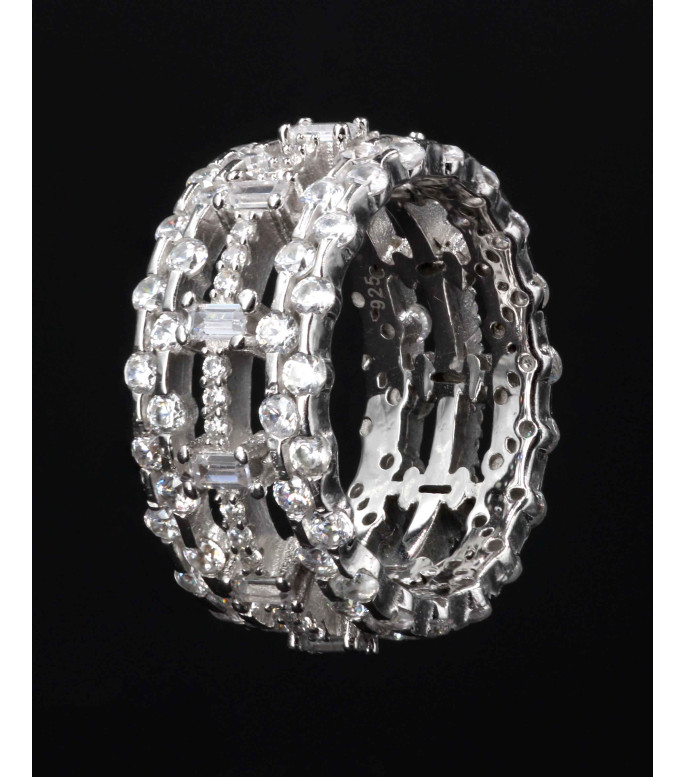 Luxury Wide Eternity Baguette & Round CZ Band Ring 925