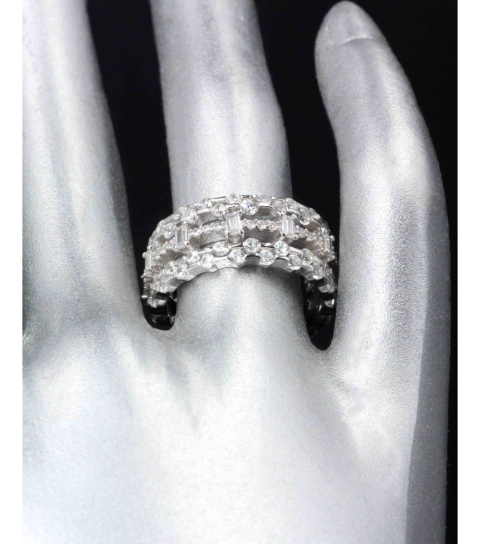 Luxury Wide Eternity Baguette & Round CZ Band Ring 925 Luxury Wide Eternity Baguette & Round CZ Band Ring 925