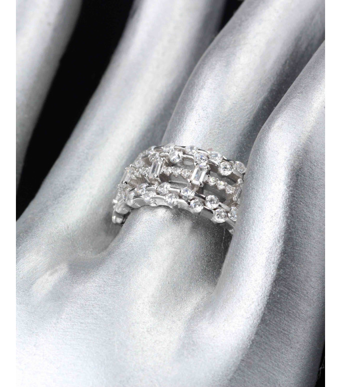 Luxury Wide Eternity Baguette & Round CZ Band Ring 925 Luxury Wide Eternity Baguette & Round CZ Band Ring 925
