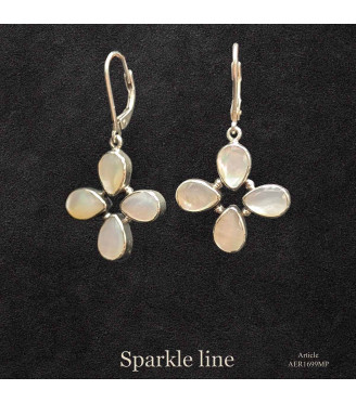 Sterling Silver Clover Drop Earrings with Mother of Pearl / Moonstone Sterling Silver Clover Drop Earrings with Mother of Pearl / Moonstone